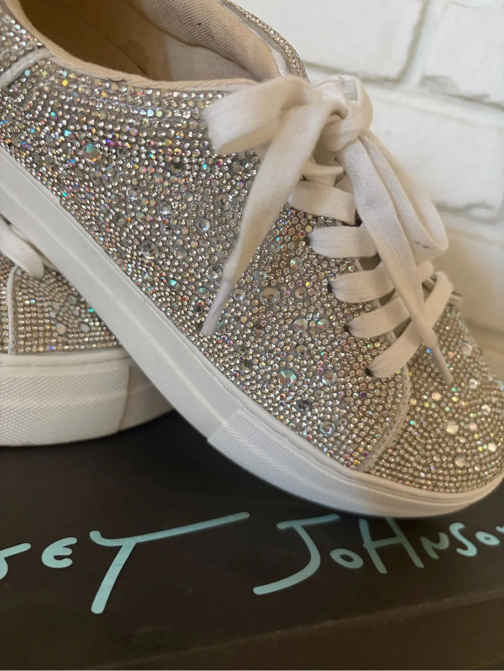 Dazzling Betsey Johnson Sidny Rhinestone Sneakers all-over crystal pave